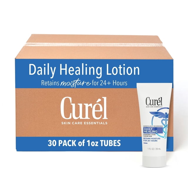 Curél - Loción curativa diaria para piel seca, hidratante para manos y cuerpo, tamaño de viaje de 1 fl oz, tamaño pequeño, paquete de 30, con com