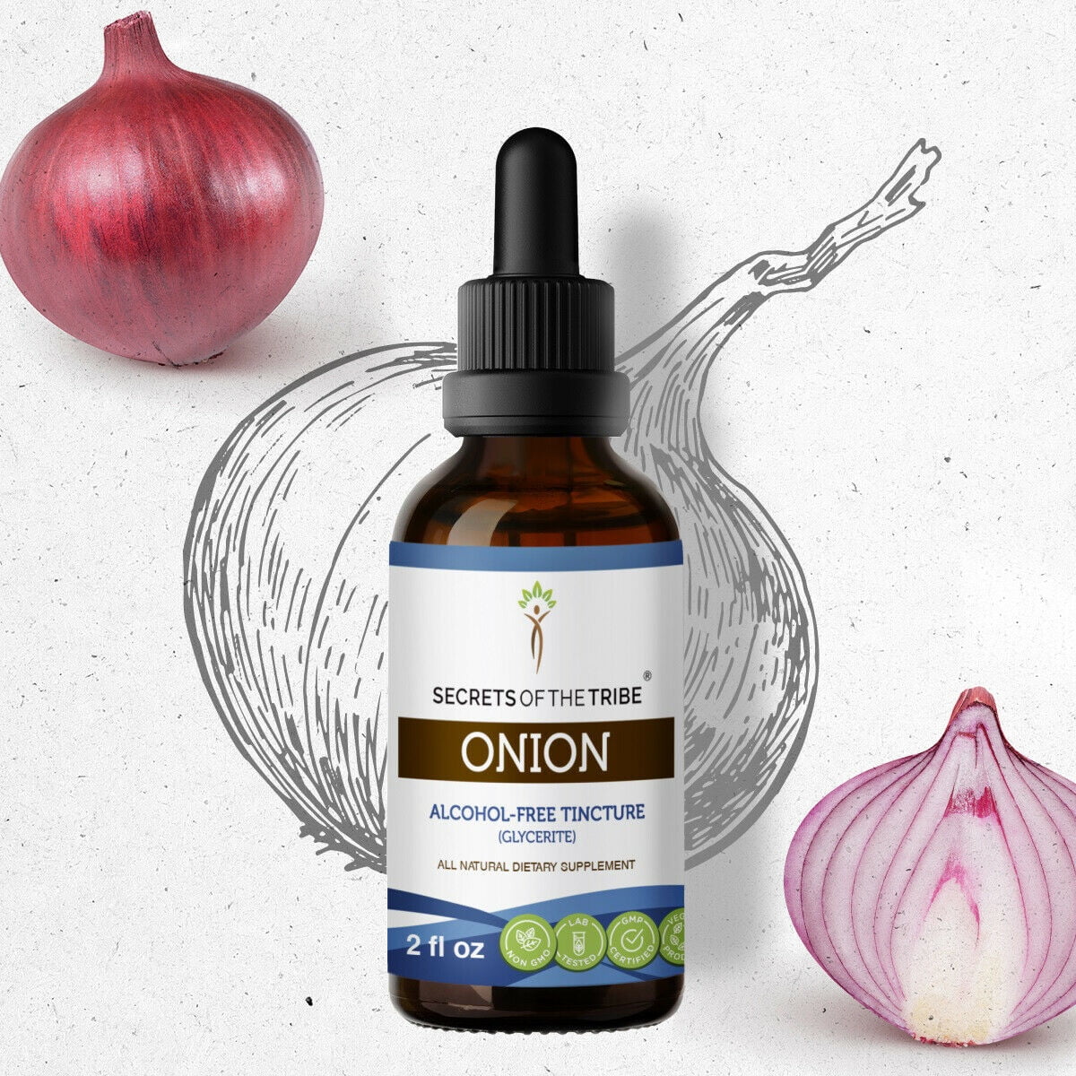 Onion Tincture AlcoholFREE Extract, Organic Onion (Allium Cepa) Dried Bulb 2 oz