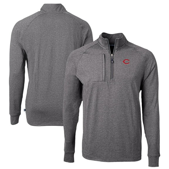 Men's Cutter & Buck Heather Black Cincinnati Reds Big & Tall Adapt Eco Knit Stretch Recycled Quarter-Zip Pullover Top