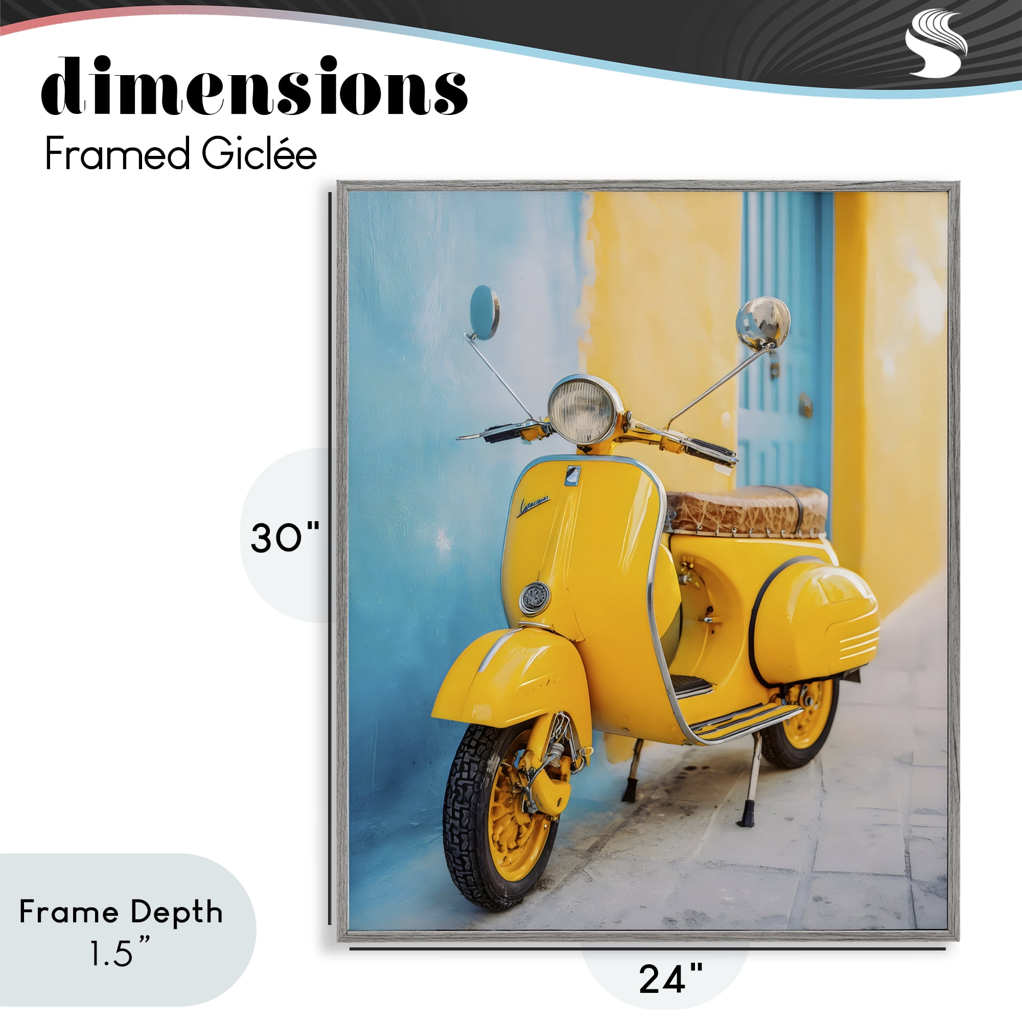 Stupell Industries Sunny Ride Vintage Moped Gray Framed Giclee Art, design by Franklyn Gregory