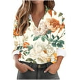 thumbnail image 3 of Women's Button-Up Long Sleeve Shirts Fashion Floral Print Dressy Blouses Casual Turndown Collar Shirt Loose Tops Spring Summer Outdoor,Beach,Vacation Top 02#Multicolor L, 3 of 6