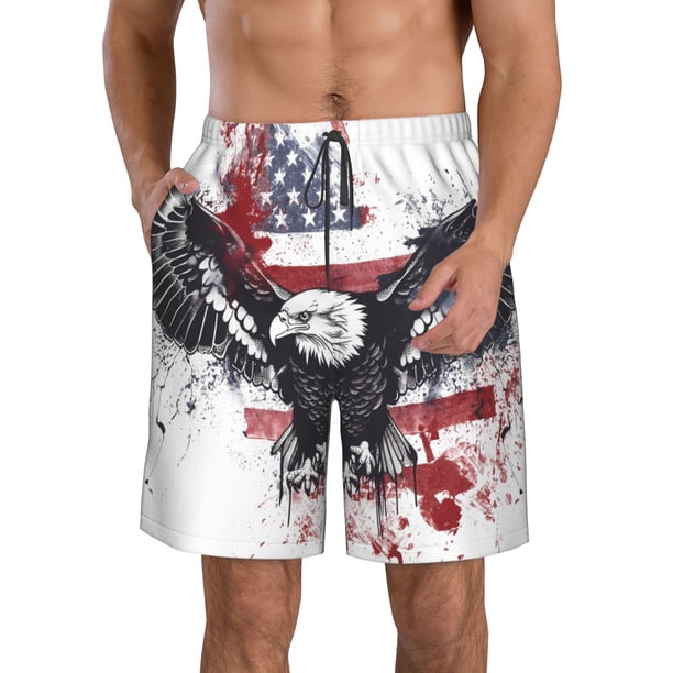 Balery American Flag Eagle Art Traje de Baño Estilo Hawaiano para Hombre, Shorts de Secado Rápido con Bolsillos-XX-Large