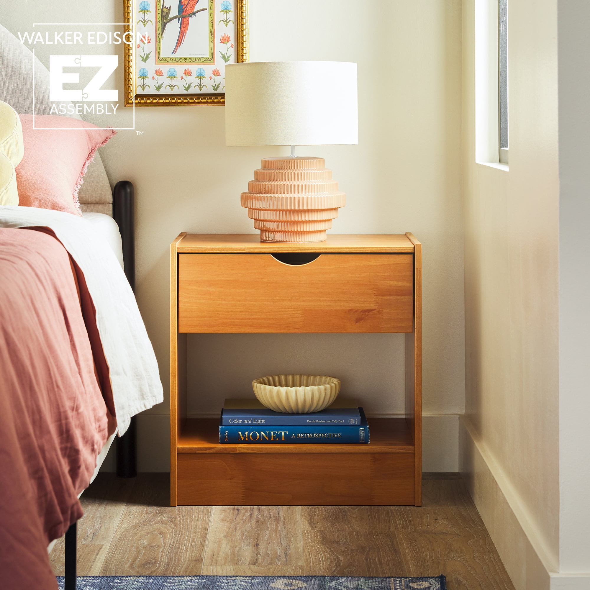 Walker Edison Declan 1 Drawer Nightstand, Caramel Brown