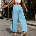 thumbnail image 7 of Side High Slit Pants for Women Elastic Waist Sports Trouser Soft Casual Bottom Loose Wide Leg Hippie Light Blue M, 7 of 7