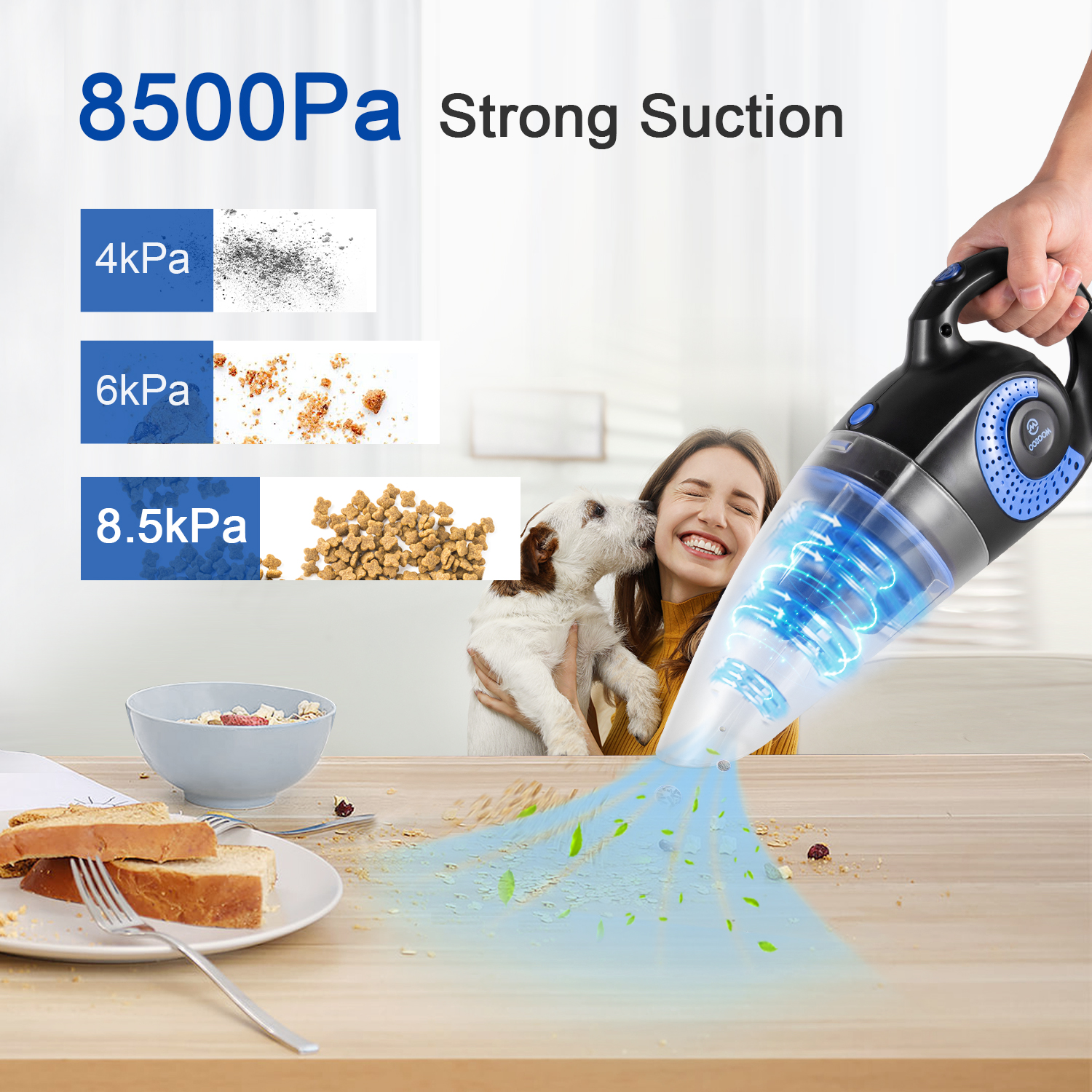 Moosoo Strong Suction handheld Vacuum Cleaner, Cordless Hand Vacuum, Rechargeable Handy Vac for Car & Pet Hair - image 3 of 7