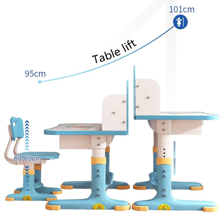 Floseru Kids Desk and Chair Set, Adjustable Height Children Study Table and Chair Set with Drawer, Cartoon Pattern Study Table for Toddlers 3-12 Years