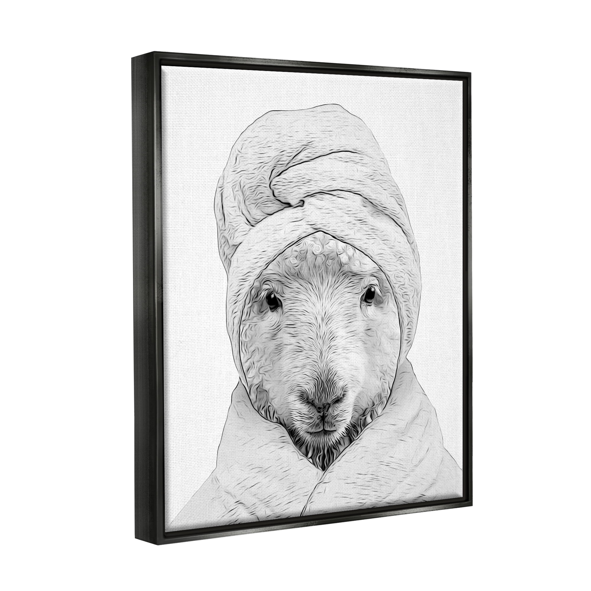 Stupell Industries Sheep Bathroom Robe Funny Animal Animals & Insects Painting Black Floater Framed Art Print Wall Art