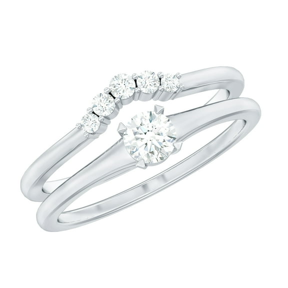 Rosec Jewels Lab Diamond Wedding Ring Set of 2 - Promise Engagement Ring with Curved Band, 925 Sterling Silver, US 4.00