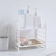 thumbnail image 5 of Plastic Shelf Organizer | Desktop Double-Layer Hollow Design | White Sturdy Storage Rack for Bathroom, Kitchen, Living Room | Mesh Drainage | Elevated Base | 21.5x14x20cm | 1 Piece, 5 of 6