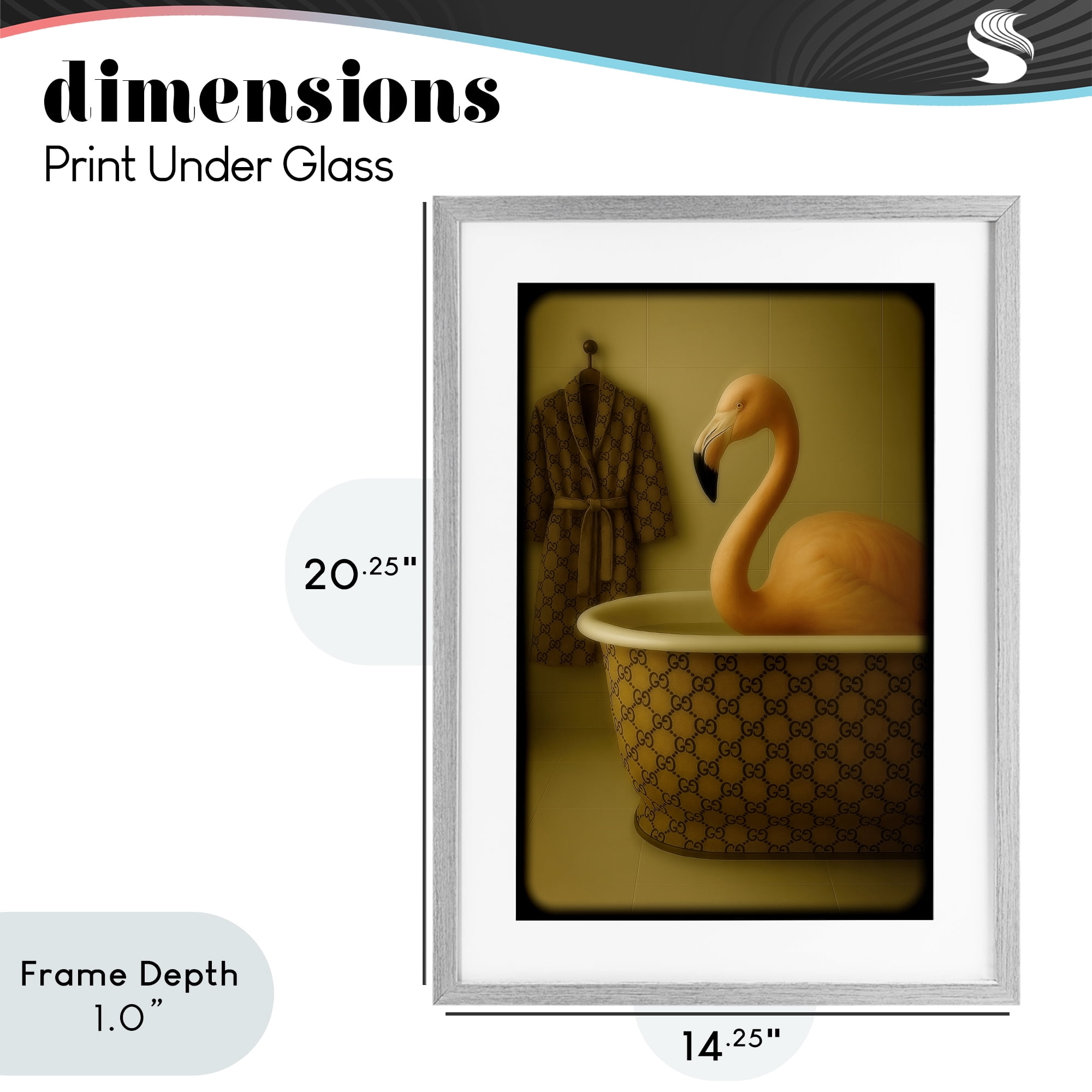 Stupell Industries Couture Flamingo in Luxury Tub Gray Framed Print Under Glass, design by Grotto Studios