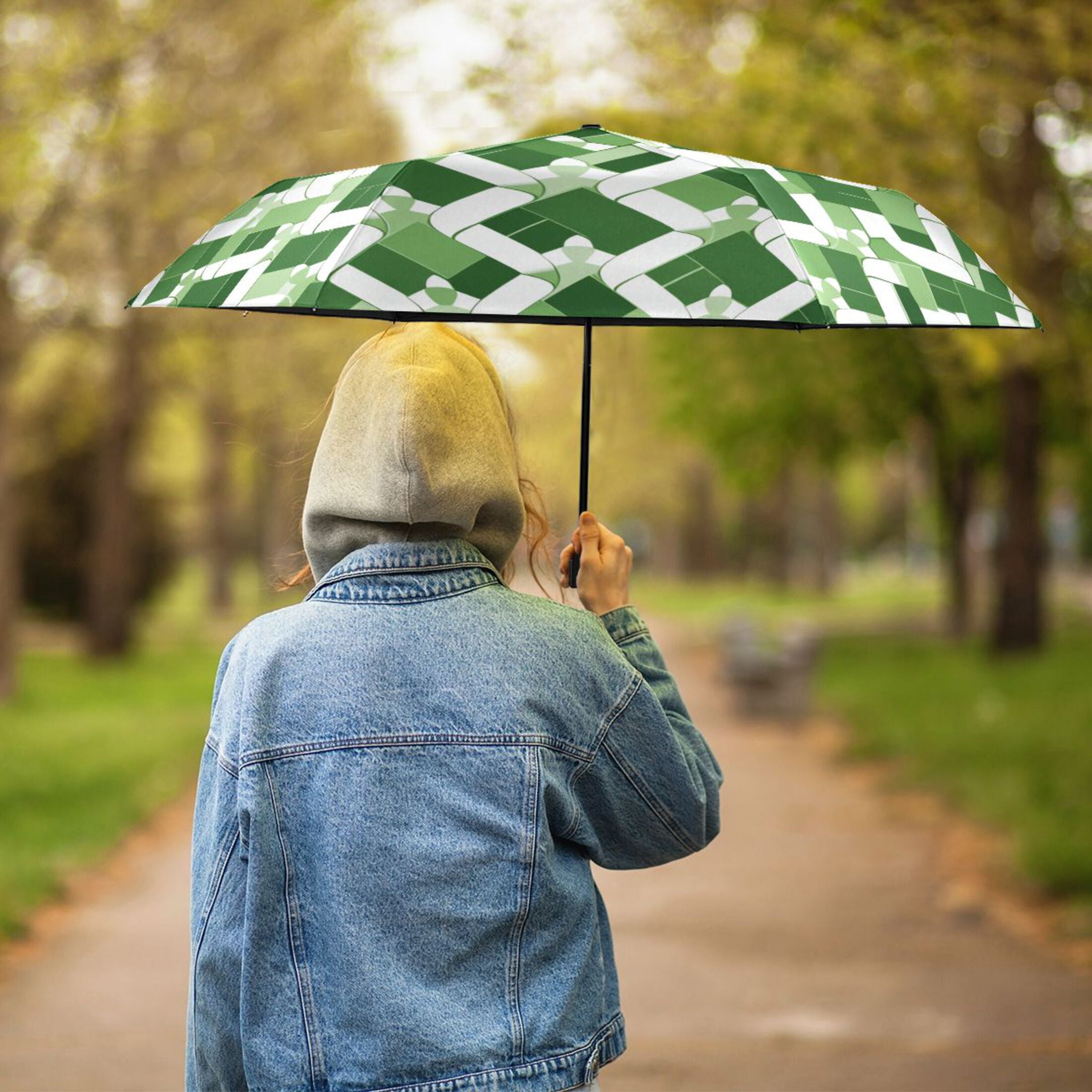 ALAZA St Patrick Checkered Grid UPF 50+ Compact Folding Umbrella for Rain Travel Umbrella Packable