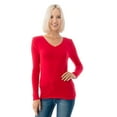 thumbnail image 3 of Simply Fashion Basic V Neck Long Sleeve T-Shirts - Stretch Cotton SpandexRUBY,XLARGE, 3 of 5