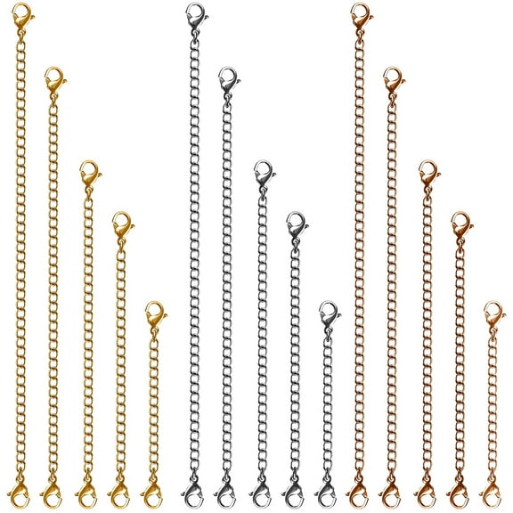 Necklace Extenders, 15 Pcs Stainless Steel Gold Silver Necklace Bracelet Anklet Extension Chains with Lobster Clasps and Closures for Jewelry Making