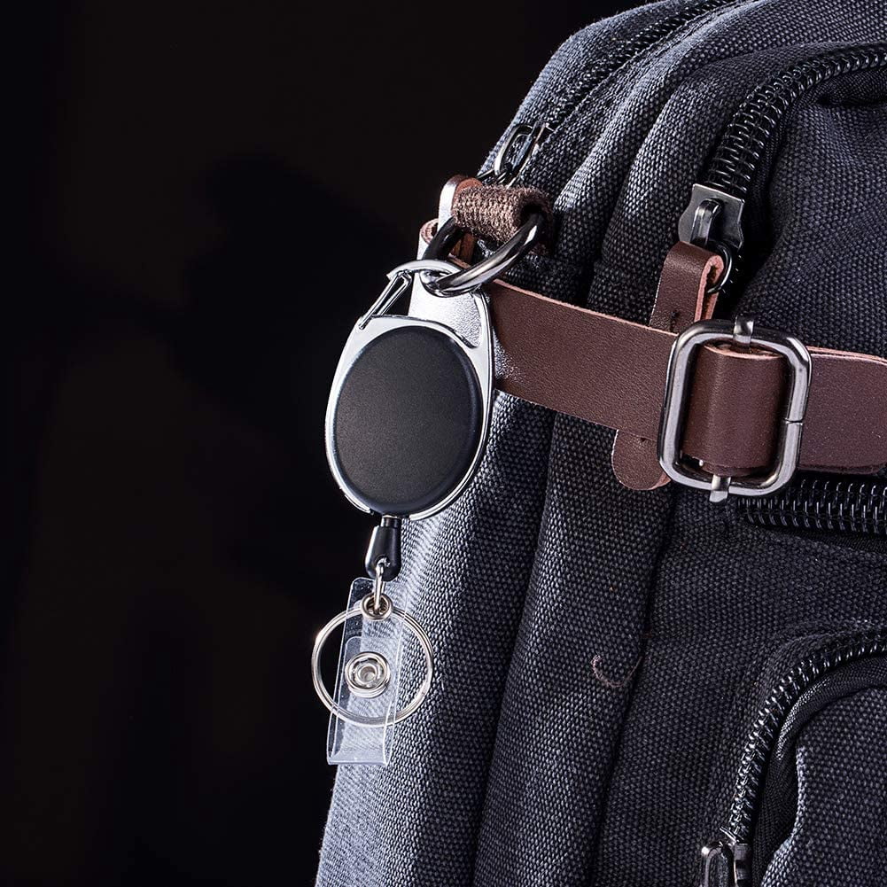 2 Pack ID Badge Holder,Badge Holder Retractable Clip with Carabiner Reel Clip and Key Ring for Men and Women