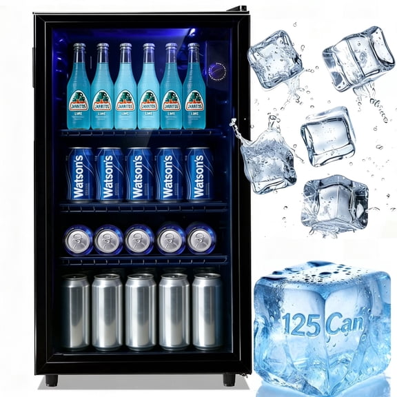 JIEJIA 125 Can Mini Fridge and 3.6 Cu.ft Beverage Cooler Refrigerator with Glass Door for Home, Office