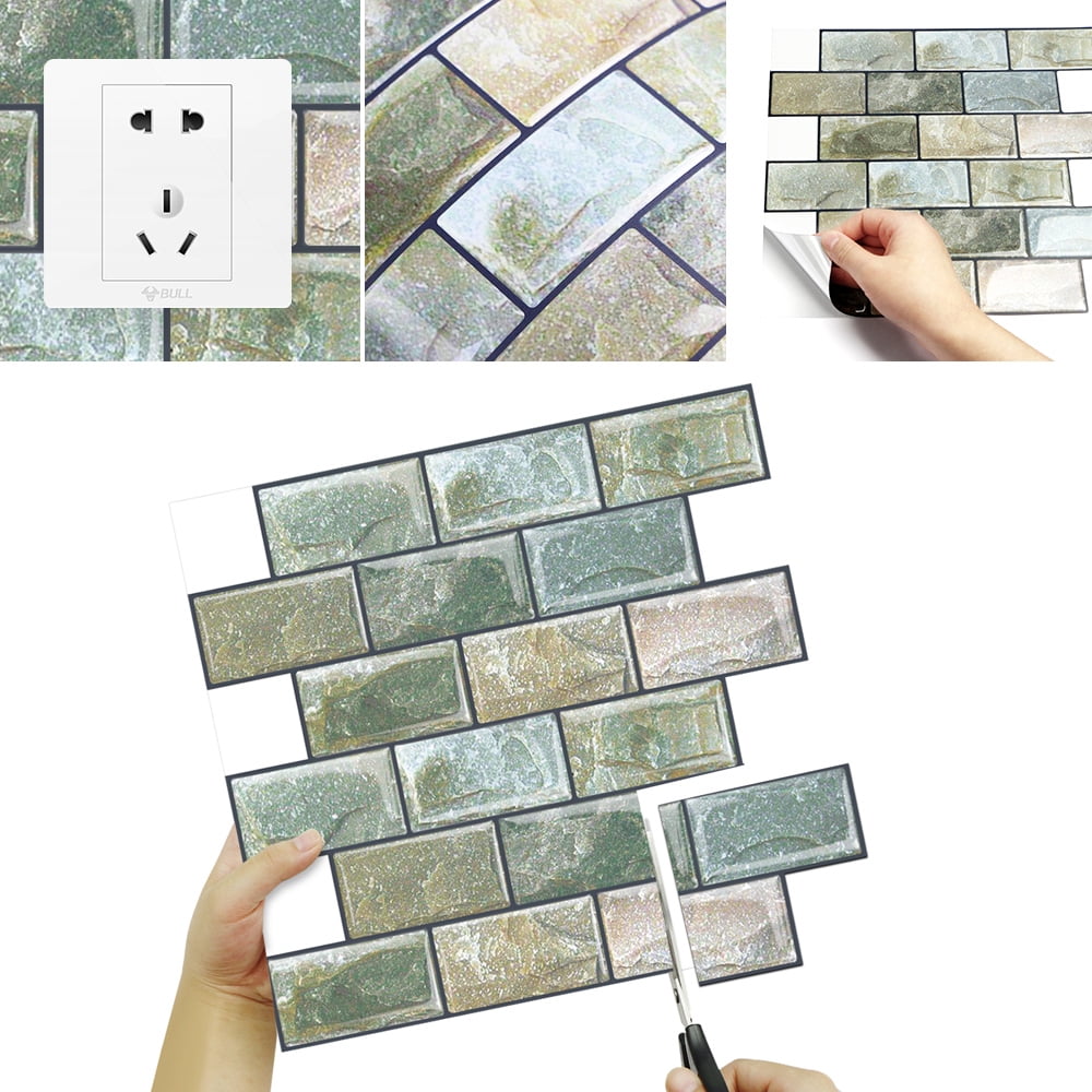 DEWOO 10 Sheets Peel and Stick Tile Backsplash for Kitchen Wall Tile, Self Adhesive Brick Backsplash Subway Tiles Backsplash, Stick on Tiles Kitchen Backsplash(Retro Green,10.6"x10")