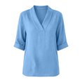 thumbnail image 7 of Women's Summer Shirts Casual Loose V-Neck Fixed Roll Cuff Short Sleeve Solid Color Blouses Lightweight cotton Linen Curved Hem Short Tops for Office Daily Wear, 7 of 7