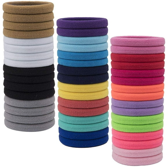 60pcs Nylon Elastic Hair Ties Hair Ties Bands Rope No Crease Elastic Fabric Large Stretch Ouchless Ponytail Holders (60pcs-Mix 20colors(HT007))