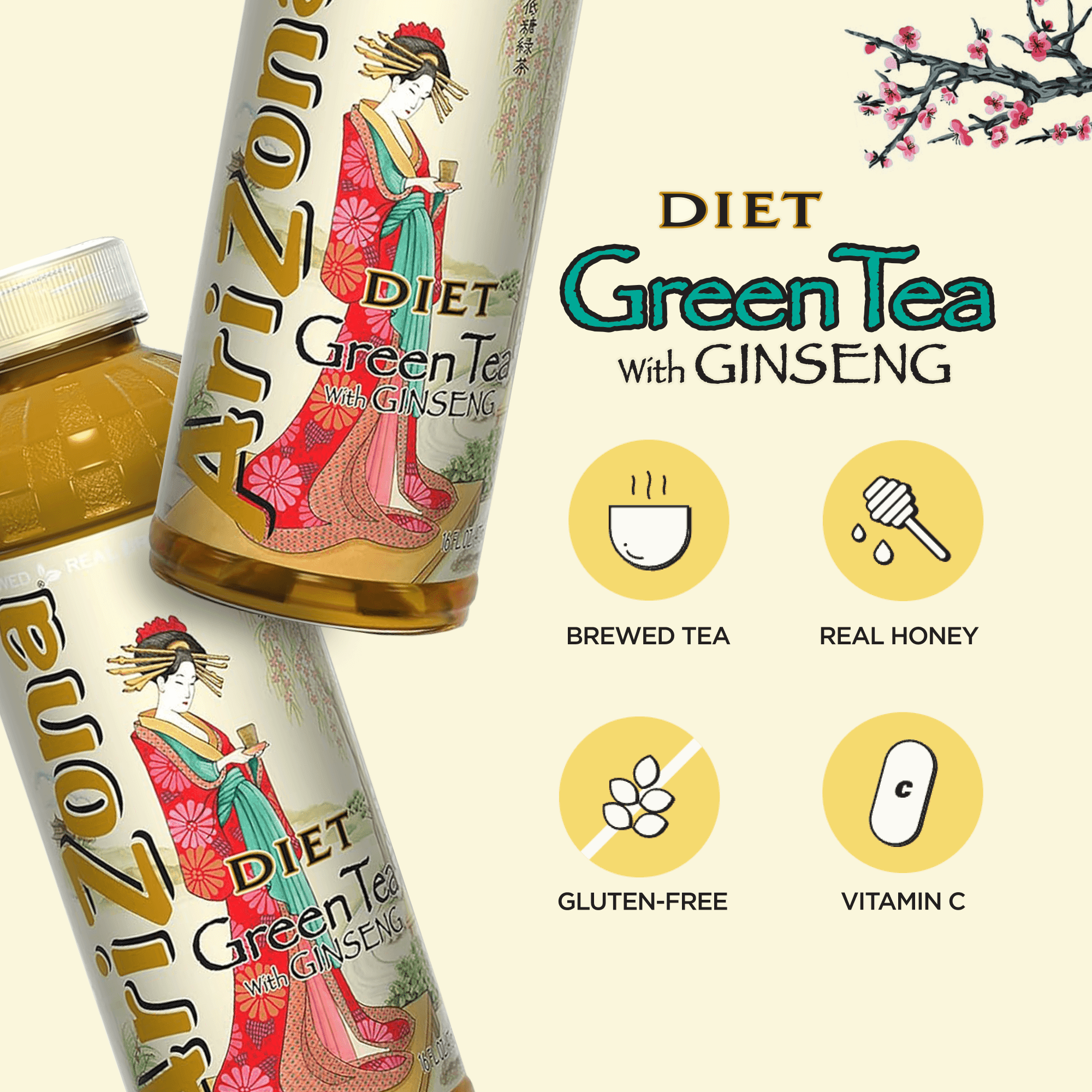 AriZona Diet Green Tea with Ginseng - 16 Fl Oz (Pack of 12)