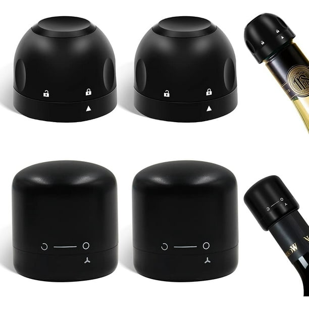 Tapón para Botella de Vino y Champán, 4 Piezas Tapón de Corcho de Vino Reutilizable con Interruptor Giratorio, Tapones de Silicona para Mantener el Vino Fresco, el Mejor Regalo para los Amantes del Vino JM