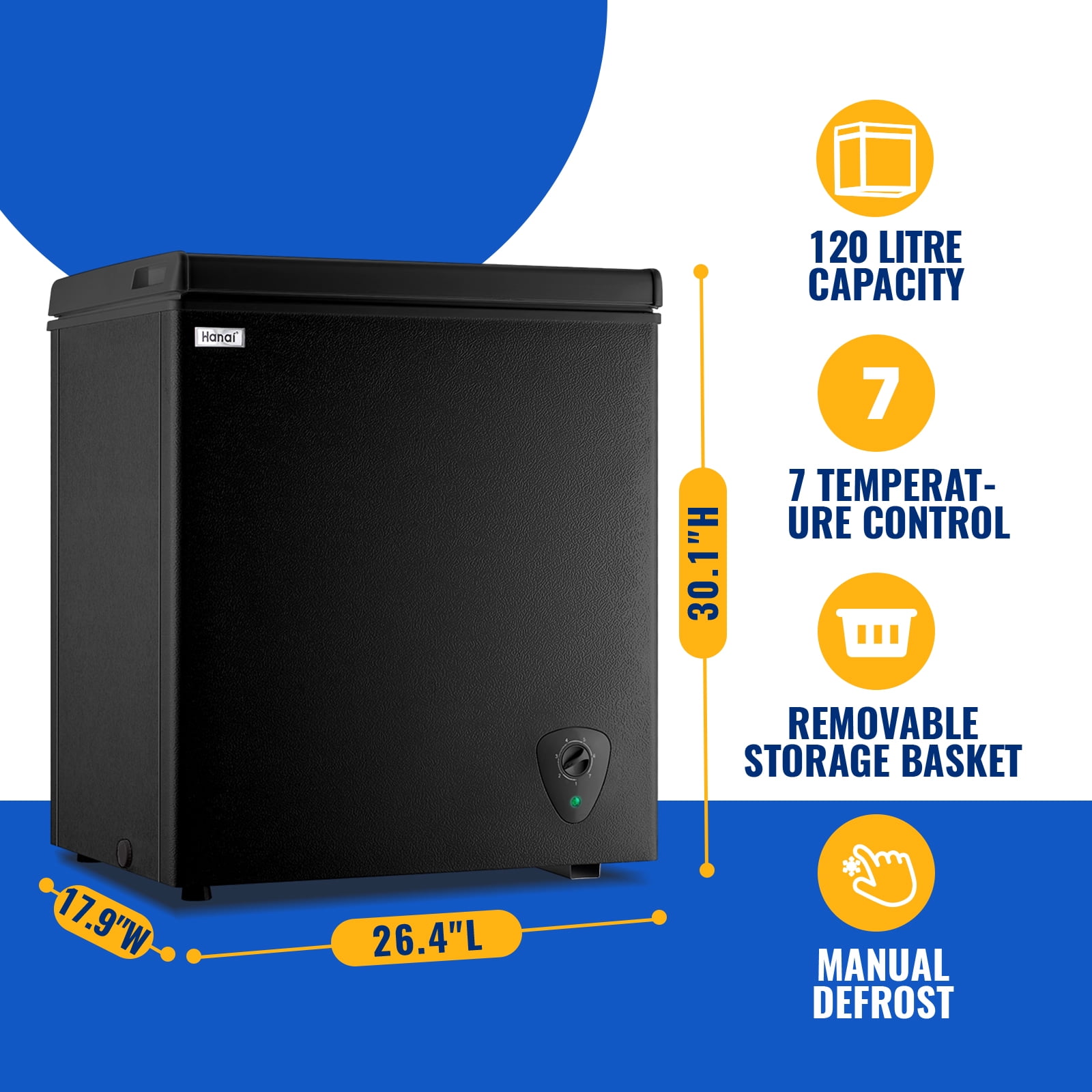 WANAI 5.0 Cu.ft Compact Freezer, Fast Cooling, Top Door Design, Energy-Efficient Deep Freezer Black