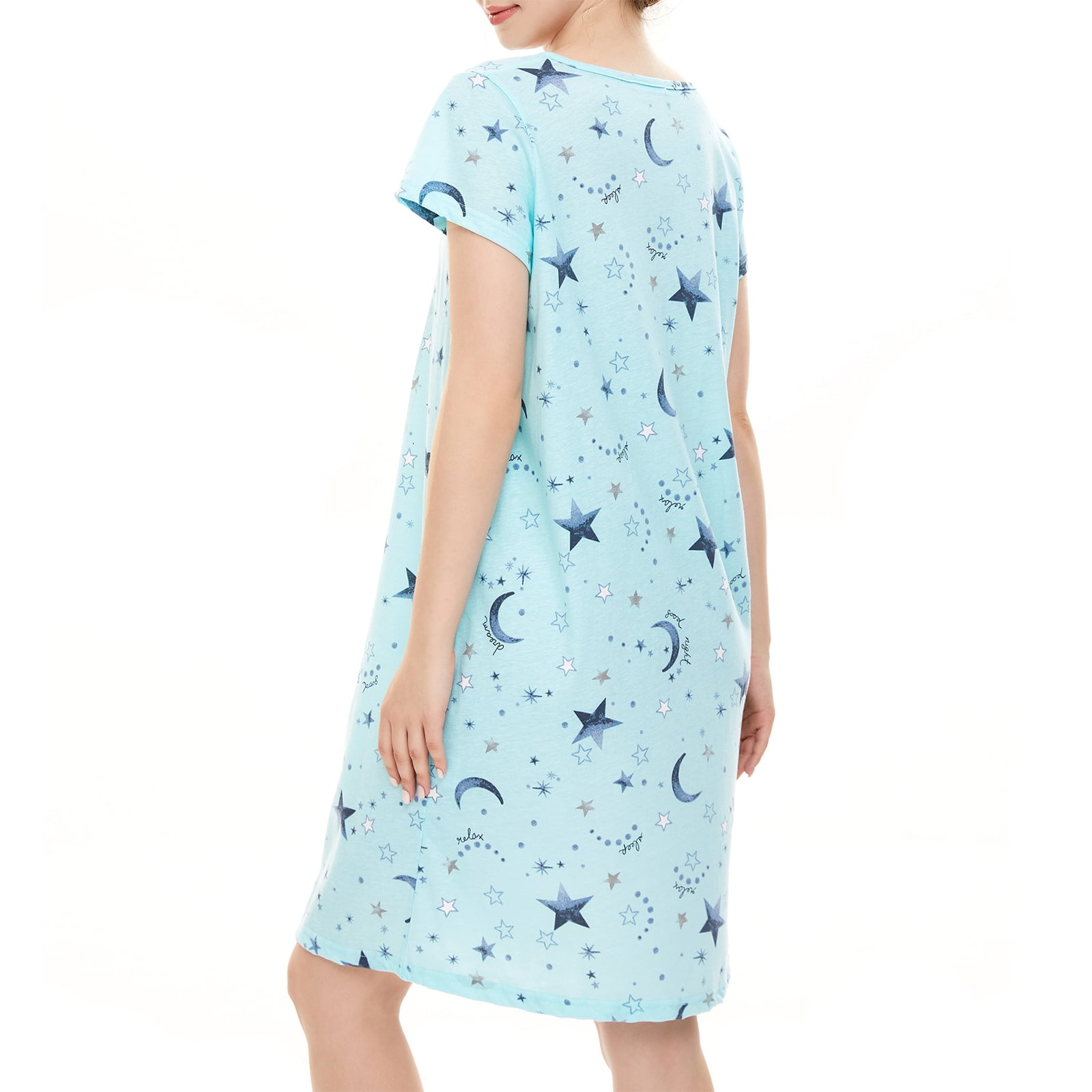 Zando Womens Nightgowns Cotton Night Gowns Cartoon Printed Sleep Shirts Soft Pajamas Long Sleepdress Casual Sleepwear