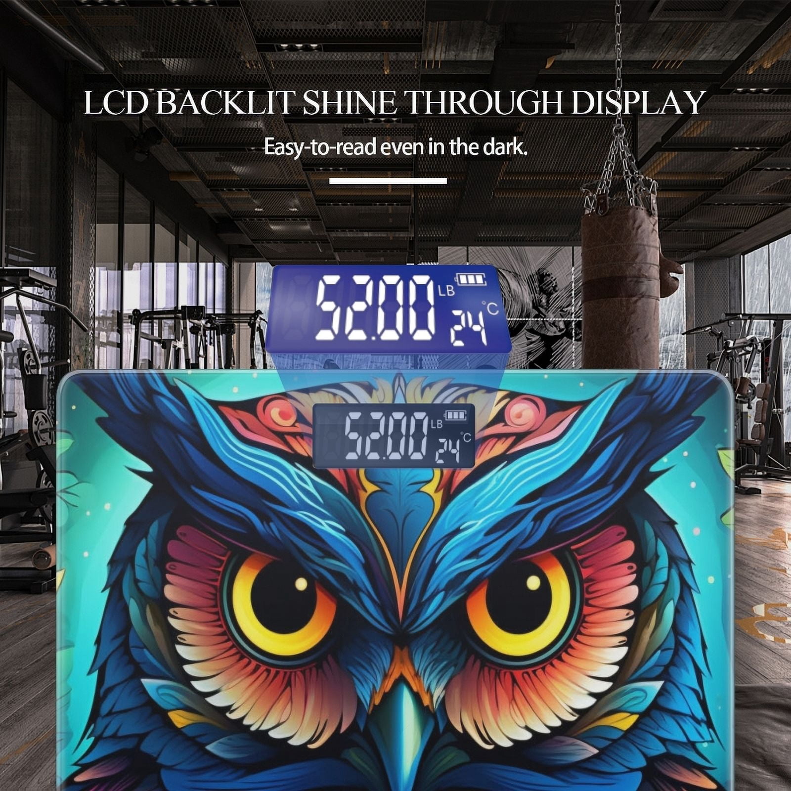 High Precision Body Weight Scale Smart Bathroom Scales with Large LCD Display(400lbs),Decorative for Bedroom-Owl With Vibrant Colors Featuring Intricate Patterns And Details