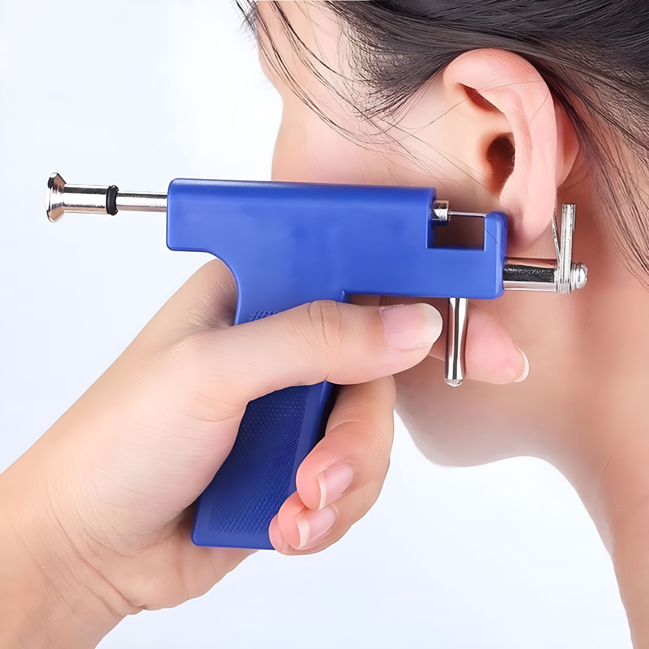 LAMIRO Gun Piercing with 16 Pairs Ear Studs - Reusable Ear Piercing Set - Home Self Ear Piercer