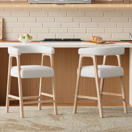 Christopher Knight Home 26 Seat Height Bar Stools with Upholstered Back for Kitchen Island Natural Set of 2