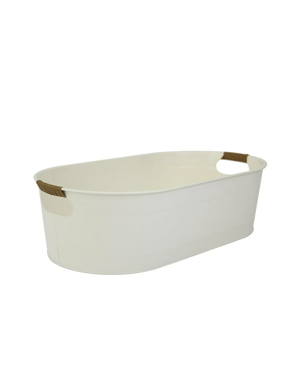 Better Homes & Gardens - Vanilla White Medium Oval Galvanized Tub BH24100108683F9, 20.27 in L x 11.22 in W x 5.7 in H