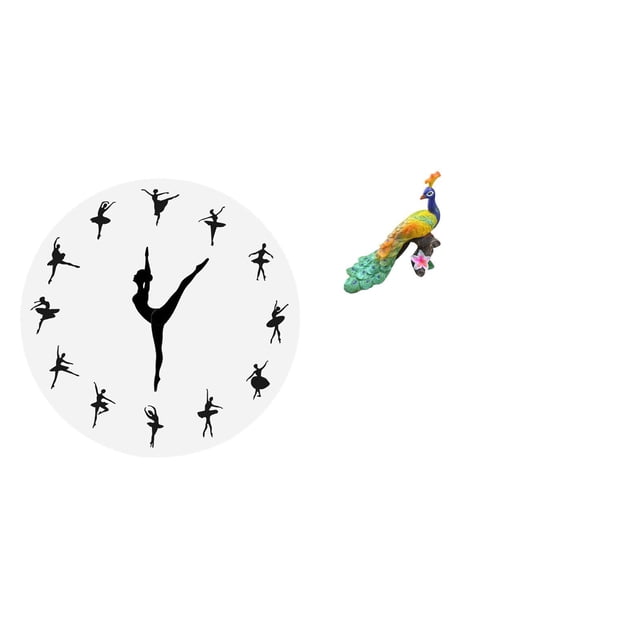 Reloj de pared,Reloj de pared con bailarina,reloj decorativo colgante.,Estatua del pavo real,Estatua de pavo real,adorno de escritorio creativo y divertido,Escultura decorativa de pavo real