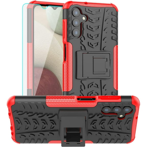 Galaxy A13 Case,Samsung A13 5G Case,with HD Screen Protector, [Shockproof] Tough Rugged Dual Layer Protective Case Hybrid Kickstand Cover for Samsung Galaxy A13 5G (Red)