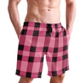 thumbnail image 6 of joogoo Men's Swim Trunks Checkered Pink Grid Print Beach Shorts with Pockets L, 6 of 6