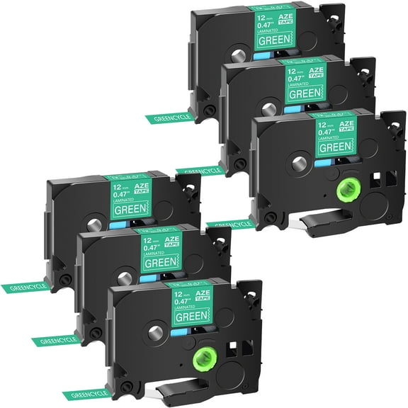 GREENCYCLE 6 Pack Compatible for Brother TZe-735 TZ-735 TZ735 TZ735 TZe Tape 12mm 0.47'' Laminated White on Green Label Tapes use in P-Touch PT-D210 PT-D400 PT-D600 Labeler Label Maker 26.2ft 8m