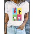 thumbnail image 1 of Fashionable Women's Animal Print Tee - Casual Crew Neck, Short Sleeve, Stretchy Cotton Blend, Machine Washable - Colorful Patchwork Design, 1 of 6