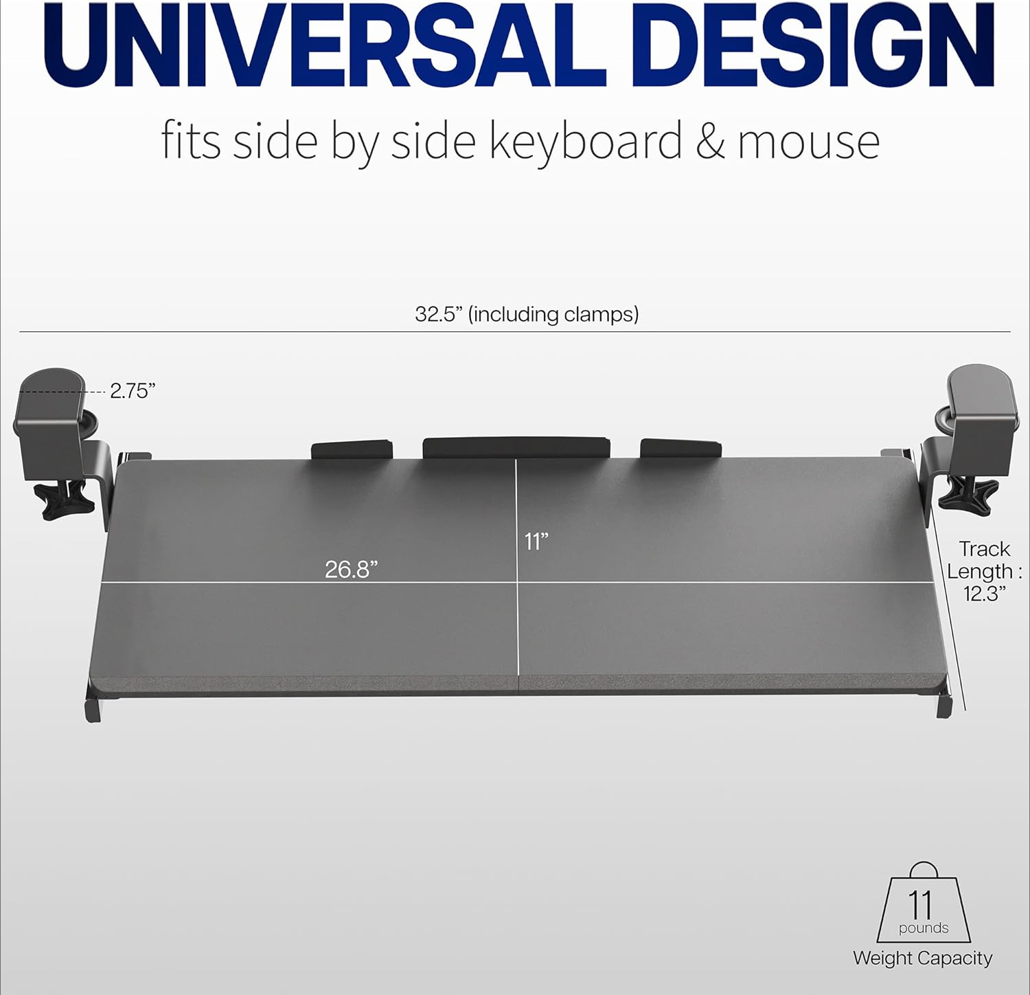 Large Keyboard Tray with Extra Strong C-Clip Mounting System, Slide-Out Desktop Computer Drawer, Black