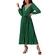 thumbnail image 4 of Vestido midi plisado fluido de manga larga con cuello en V y cinturón para mujer INSPIRE CHIC 2024 en verde, 4 of 6