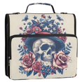 thumbnail image 2 of Haosy 3 Ring Zipper Binder with Shoulder Strap Waterproof Trapper Keeper 2 Inch D-Ring 500 Sheets Capacity, American Style Skull and Rose, 2 of 8