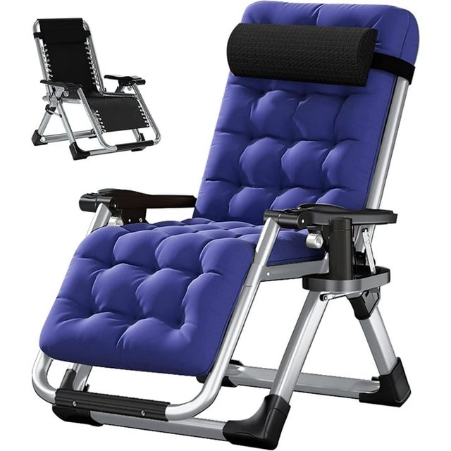 Slsy Chaise Zéro Gravité, Chaise Longue Inclinable Pliable et Portable avec Coussin Amovible, Appuie-Tête, Chaise Longue Inclinable de Patio pour Intérieur, Extérieur