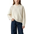 thumbnail image 3 of AUDeals Boys Girls Sweater, Toddler Kids Waffle Knit Crewneck Pullover, Casual Loose Fit Chunky Texture Knitted Sweater for Boys Girls (White, 13-14 Years), 3 of 4