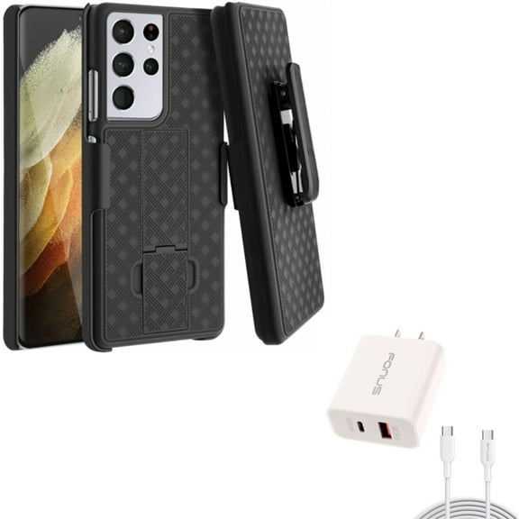 Swivel Holster Case Belt Clip with 6ft Long Cable Fast Type-C 36W PD Home Charger for Samsung Galaxy S21 Ultra