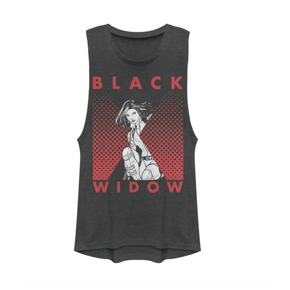 Junior's Marvel Black Widow Gradient Pose Festival Muscle Graphic Tee Charcoal X Large
