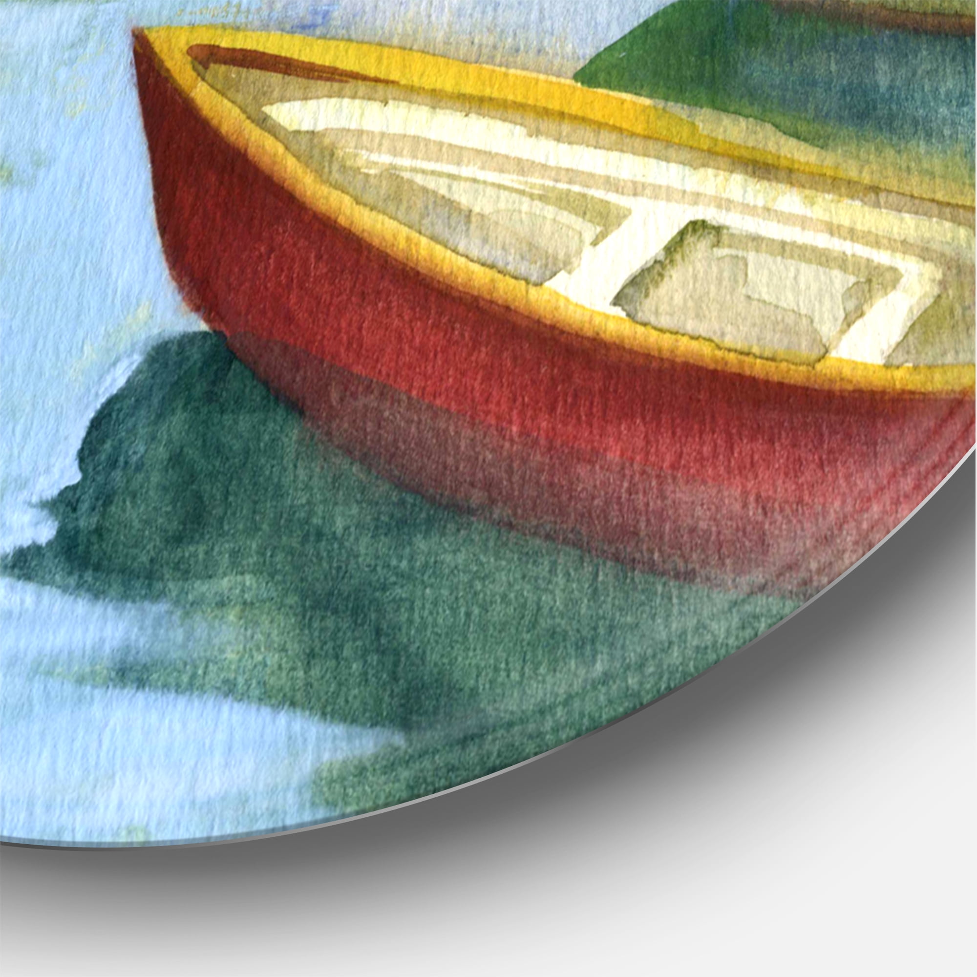 Designart 'Boats At The Lake in Green Spring' Traditional Circle Metal Wall Art 11x11 - Disc of 11
