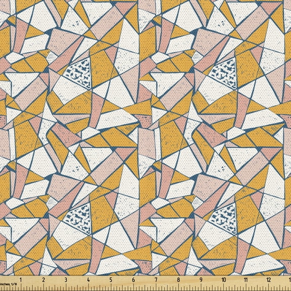 Abstract Fabric by the Yard, Modern Geometric Pastel Avant Garde Art Mosaic Broken Tiles Grunge, Decorative Upholstery Fabric for Chairs & Home Accents, Orange Rose Petrol Blue by Ambesonne