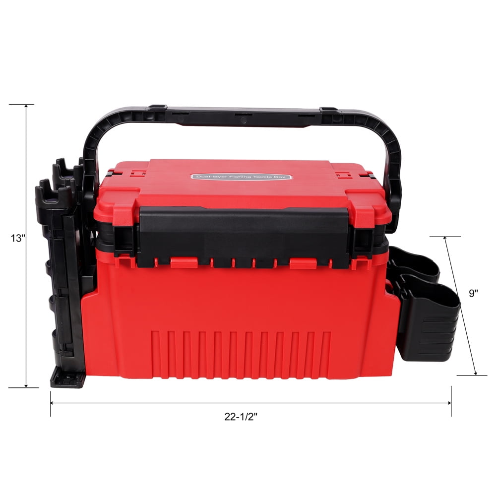 Dual-layer Fishing Tackle Box,Tackle Box Organizer Fishing Box Large,With 2pcs Rod Holder,2pcs Cup Holder,1pc Carring Strap