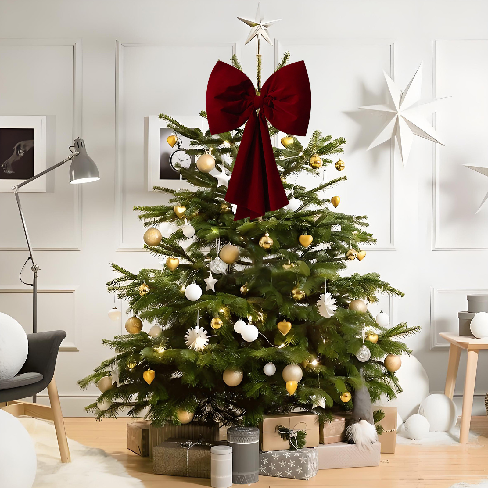Hvmvliv Large Wine Red Velvet Bow Christmas Decoration, 110x80cm Cloth Material for Tree Window Display, Oversized Festive Pendant for Office Street Decor Red