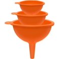 thumbnail image 1 of Paquete de 3 embudos de cocina de silicona verde flexibles para transferencia de líquidos, embudo de silicona de grado alimenticio (color naranja), 1 of 4