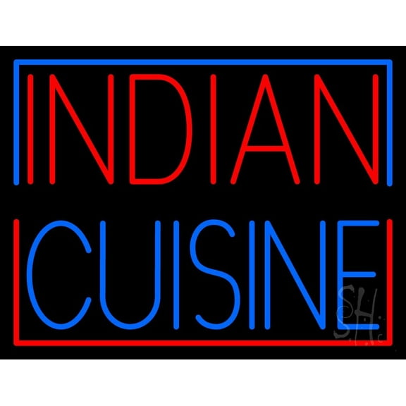 Indian Cuisine LED Neon Sign 24 x 31 - inches, Black Square Cut Acrylic Backing, with Dimmer - Bright and Premium built indoor LED Neon Sign for restaurant window and interior decor.