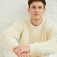 thumbnail image 3 of mens irish wool sweater, 100% real irish wool, traditional knit pattern, natural, small, 3 of 6