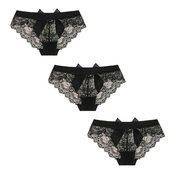 Varsbaby Womens Sexy Lace Panties Pack of 3pcs Midnight Lingerie Underwear with Bow Knot